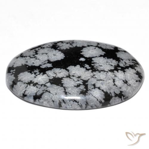 24.72캐럿 천연 그레이 화이트 블랙 스노우플레이크 옵시디언, 타원형 컷, 32.1×22.2 mm, 불투명체
