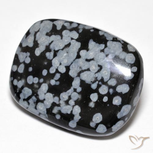 25.43ct 자연스러운 회백색 검정 눈송이 흑요석, 방석, 불투명체