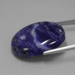 40.90캐럿 천연 바이올렛 블루 소달라이트, 타원형 컷, 30.2×23.3 mm, 불투명체