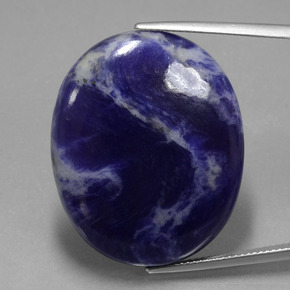 37.31캐럿 천연 바이올렛 블루 소달라이트, 타원형 컷, 36.7×25.9 mm, 불투명체
