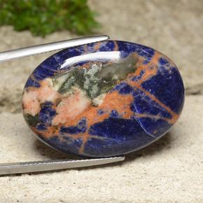 29.10캐럿 천연 멀티컬러 소달라이트, 타원형 컷, 31.6×22.6 mm, 불투명체