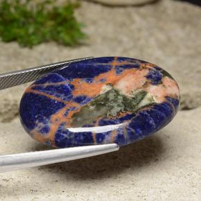 29.10캐럿 천연 멀티컬러 소달라이트, 타원형 컷, 31.6×22.6 mm, 불투명체