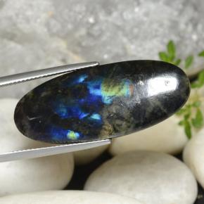 15.38캐럿 천연 멀티컬러 스펙트롤라이트, 타원형 컷, 35.2×14.5 mm, 불투명체