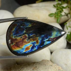17.74캐럿 천연 멀티컬러 스펙트롤라이트, 배 모양, 32.5×19.8 mm, 불투명체