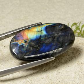 14.82캐럿 천연 멀티컬러 스펙트롤라이트, 타원형 컷, 27.3×15.3 mm, 불투명체