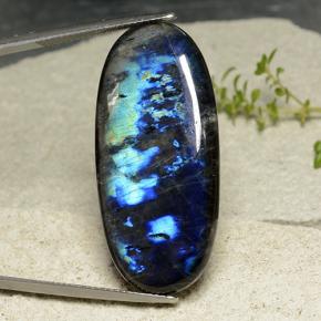 26.18캐럿 천연 멀티컬러 스펙트롤라이트, 타원형 컷, 37.6×17.7 mm, 불투명체