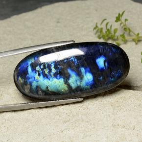 26.18캐럿 천연 멀티컬러 스펙트롤라이트, 타원형 컷, 37.6×17.7 mm, 불투명체