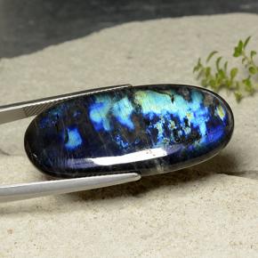 26.18캐럿 천연 멀티컬러 스펙트롤라이트, 타원형 컷, 37.6×17.7 mm, 불투명체
