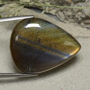 30.89캐럿 천연 멀티컬러 스펙트롤라이트, 배 모양, 29.4×22.9 mm, 투명한