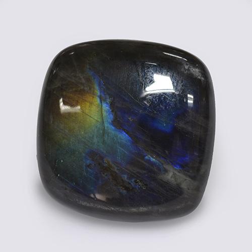 19.29캐럿 천연 멀티컬러 스펙트롤라이트, 쿠션 컷, 18.9×18.7 mm, 불투명체
