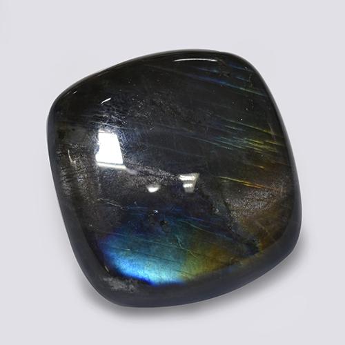 19.29캐럿 천연 멀티컬러 스펙트롤라이트, 쿠션 컷, 18.9×18.7 mm, 불투명체