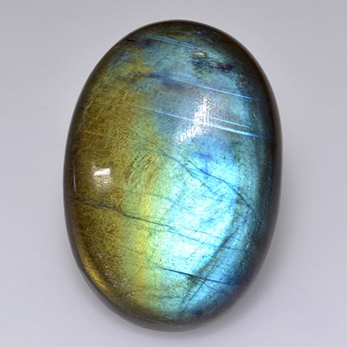 17.91캐럿 천연 멀티컬러 스펙트롤라이트, 타원형 컷, 24.7×17.5 mm, 투명한