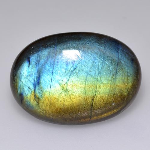 17.91캐럿 천연 멀티컬러 스펙트롤라이트, 타원형 컷, 24.7×17.5 mm, 투명한