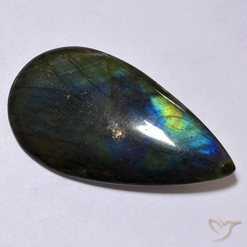 38.11캐럿 천연 멀티컬러 스펙트롤라이트, 쿠션 컷, 34.3×16.9 mm, 불투명체