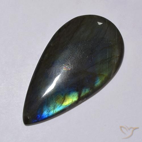 38.11캐럿 천연 멀티컬러 스펙트롤라이트, 쿠션 컷, 34.3×16.9 mm, 불투명체