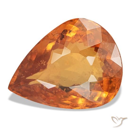 7.66캐럿 천연 딥 오렌지 스페사르타이트 가넷, 배 모양, 14.7×11.3 mm, VS