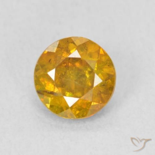 0.74ct 자연스러운 딥 골든 오렌지 섬아연석, 둥근, SI