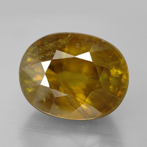 11.45캐럿 천연 골든 옐로우 스펜(티타나이트), 타원형 컷, 14.4×11.4 mm, SI