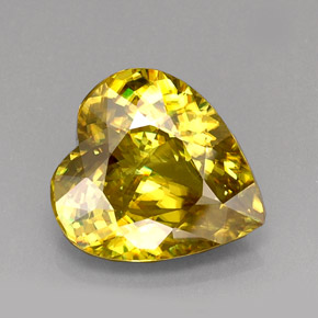 12.18캐럿 천연 골든 옐로우 스펜(티타나이트), 하트 모양, 16.4×15 mm, VVS