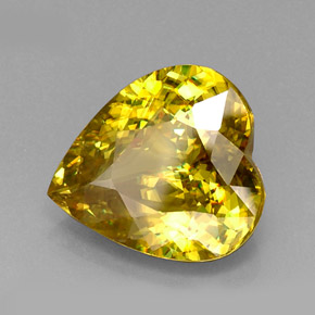 12.18캐럿 천연 골든 옐로우 스펜(티타나이트), 하트 모양, 16.4×15 mm, VVS