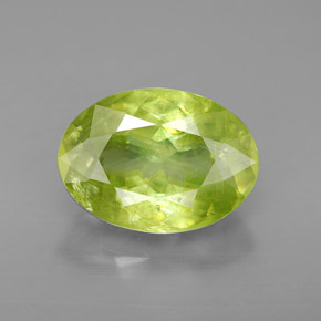 3.86캐럿 천연 노란빛 그린 스펜(티타나이트), 타원형 컷, 11.3×8.2 mm, SI