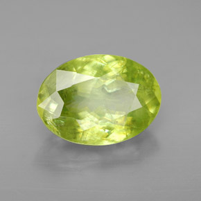 3.86캐럿 천연 노란빛 그린 스펜(티타나이트), 타원형 컷, 11.3×8.2 mm, SI