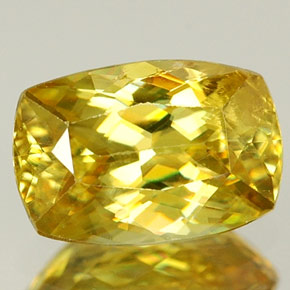 0.99캐럿 천연 골든 옐로우 스펜(티타나이트), 쿠션 컷, 7.3×4.9 mm, VVS-VS