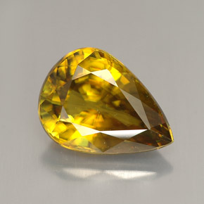 3.46캐럿 천연 녹빛 옐로우 스펜(티타나이트), 배 모양, 11.4×8.3 mm, VVS
