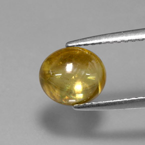 2.04캐럿 천연 골든 옐로우 스펜(티타나이트), 투명한, 7.8×6.8 mm, 투명/반투명