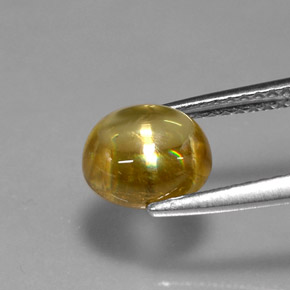 2.04캐럿 천연 골든 옐로우 스펜(티타나이트), 투명한, 7.8×6.8 mm, 투명/반투명