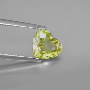 1.44캐럿 천연 노란빛 그린 스펜(티타나이트), 하트 모양, 8.2×7.4 mm, VS