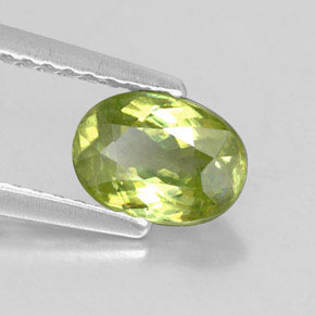 0.96캐럿 천연 골든 그린 스펜(티타나이트), 타원형 컷, 7.1×5.1 mm, VS