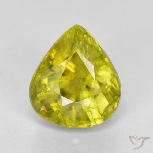 2.52캐럿 천연 녹빛 옐로우 스펜(티타나이트), 배 모양, 8.5×7.6 mm, VS