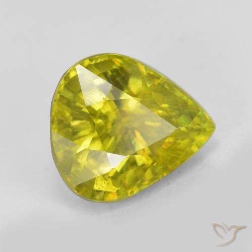 2.52캐럿 천연 녹빛 옐로우 스펜(티타나이트), 배 모양, 8.5×7.6 mm, VS