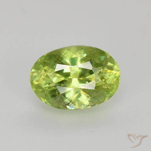 1.34캐럿 천연 라이트 생기 있는 그린 스펜(티타나이트), 타원형 컷, 7.7×5.5 mm, VS-SI