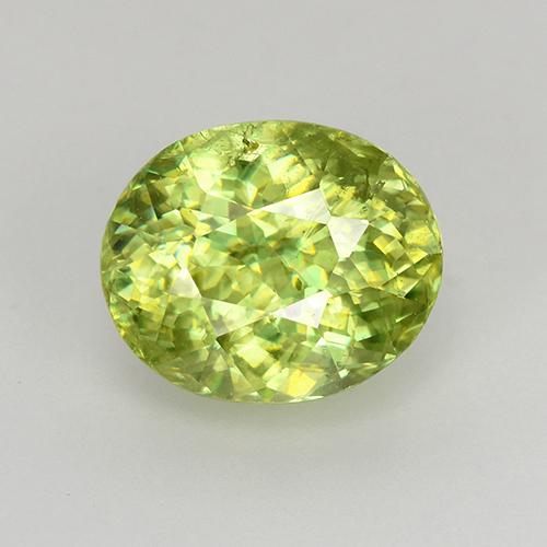 1.68캐럿 천연 라이트 옐로우 스펜(티타나이트), 타원형 컷, 7.7×6.5 mm, VS-SI