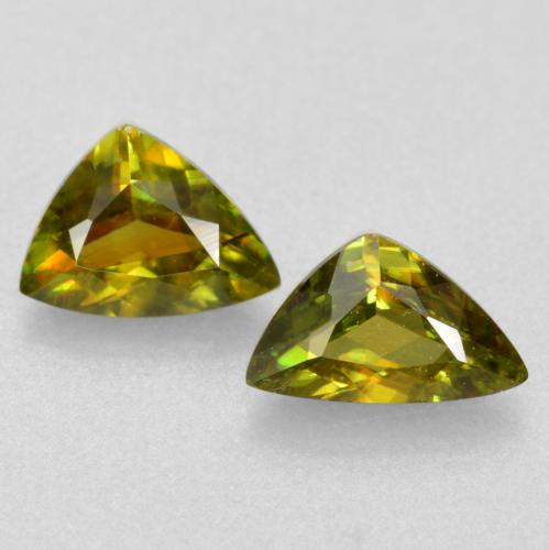 0.75캐럿 천연 따뜻한 흙빛 녹색 스펜(티타나이트) 보석, 트릴리언, 6×3.6 mm, VS-SI