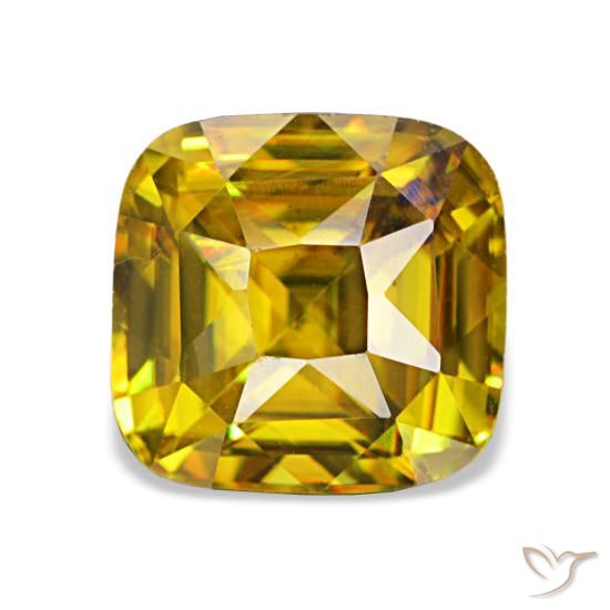 1.97캐럿 천연 미디엄 골드 스펜(티타나이트), 쿠션 컷, 7.1×6.8 mm, VVS-VS