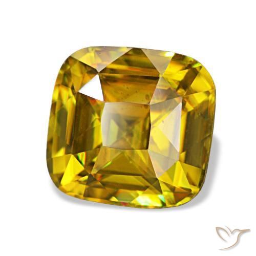 1.97캐럿 천연 미디엄 골드 스펜(티타나이트), 쿠션 컷, 7.1×6.8 mm, VVS-VS