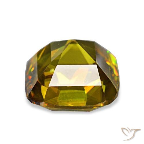 1.97캐럿 천연 미디엄 골드 스펜(티타나이트), 쿠션 컷, 7.1×6.8 mm, VVS-VS