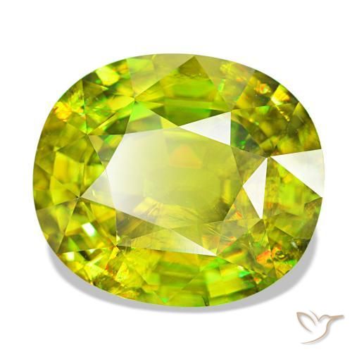 13.27캐럿 천연 노란빛 그린 스펜(티타나이트), 타원형 컷, 15.4×13.4 mm, VS