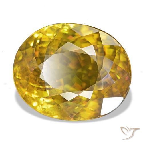 7.19캐럿 천연 골든 옐로우 스펜(티타나이트), 타원형 컷, 12.1×9.8 mm, VS