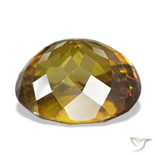 7.19캐럿 천연 골든 옐로우 스펜(티타나이트), 타원형 컷, 12.1×9.8 mm, VS