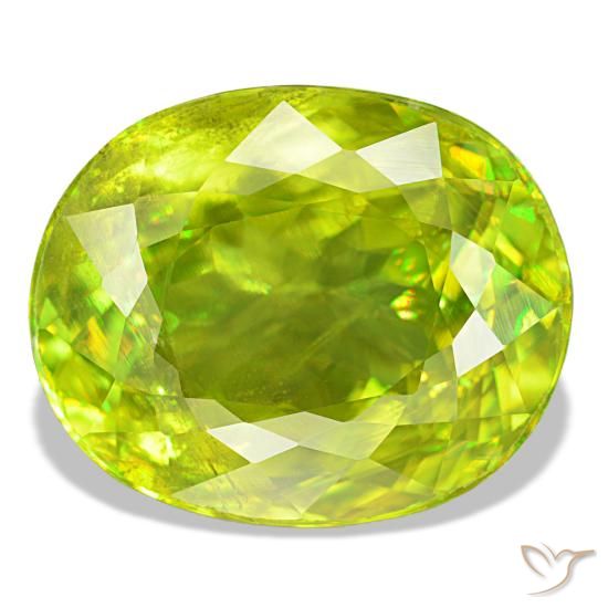 9.05캐럿 천연 밝은 그린 스펜(티타나이트), 타원형 컷, 13.9×11.3 mm, VS