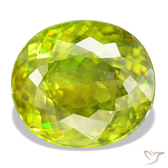 8.65캐럿 천연 노란빛 그린 스펜(티타나이트), 타원형 컷, 12.8×11.3 mm, VS