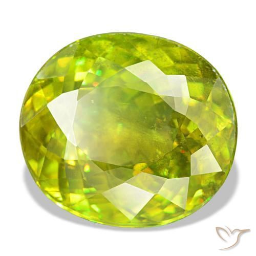 8.65캐럿 천연 노란빛 그린 스펜(티타나이트), 타원형 컷, 12.8×11.3 mm, VS
