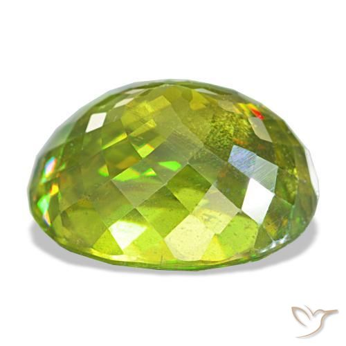 8.65캐럿 천연 노란빛 그린 스펜(티타나이트), 타원형 컷, 12.8×11.3 mm, VS