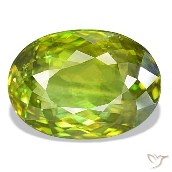 7.87캐럿 천연 생기 있는 그린 스펜(티타나이트), 타원형 컷, 13.9×10 mm, VS
