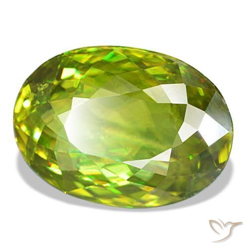 7.87캐럿 천연 생기 있는 그린 스펜(티타나이트), 타원형 컷, 13.9×10 mm, VS