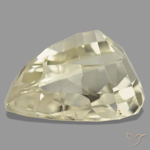 19.62캐럿 천연 라이트 옐로우 스포듀민, 배 모양, 18.6×14.1 mm, VVS-VS